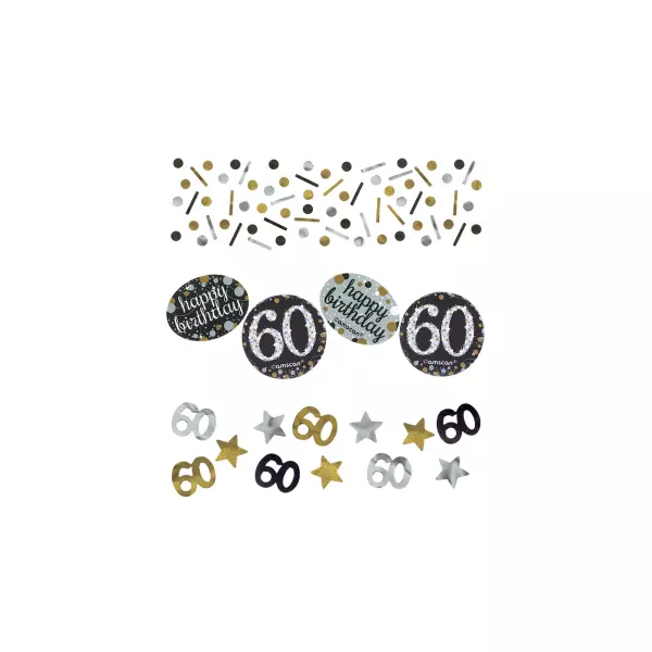 Elegáns arany-ezüst-fekete 60 szülinapi konfetti