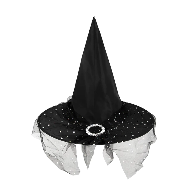 Elegáns fekete tüllös boszorkány kalap