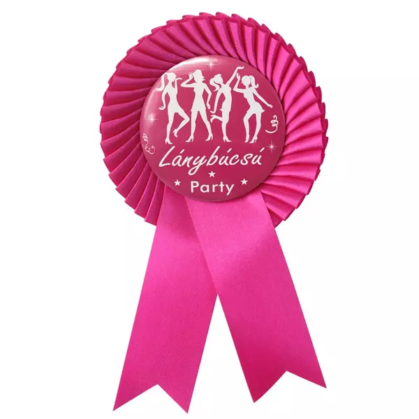 Fehér-rózsaszín pink szalagos lánybúcsú party kitűző