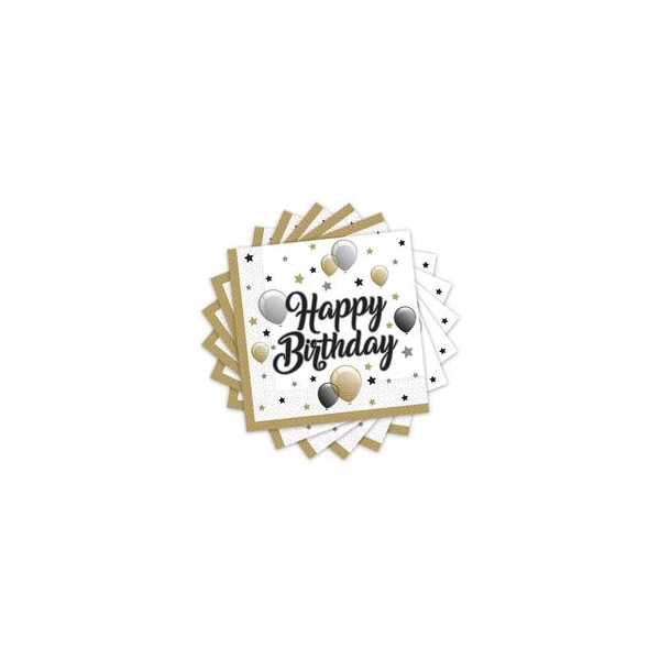 Fekete-arany lufis happy birthday szülinapi szalvéta