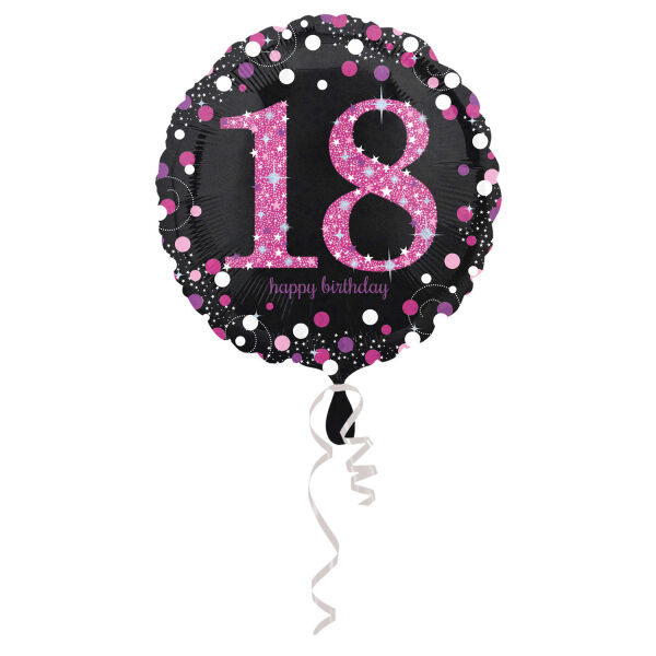Fekete pink konfettis 18 szülinapi héliumos lufi