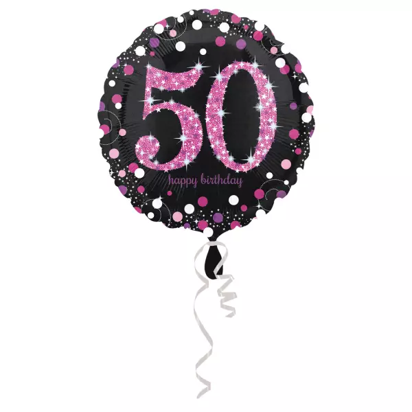 Fekete pink konfettis 50 szülinapi héliumos lufi