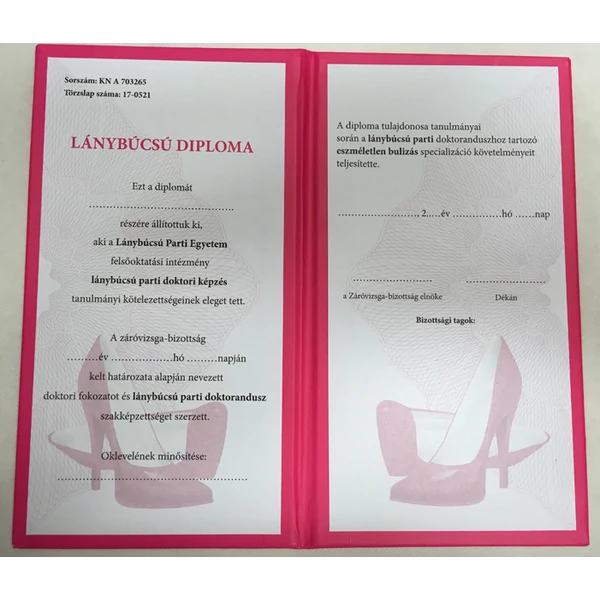 Lánybúcsú diploma