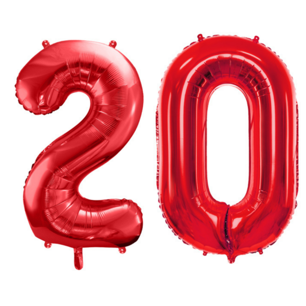 Piros 20 szülinapi héliumos fólia szám