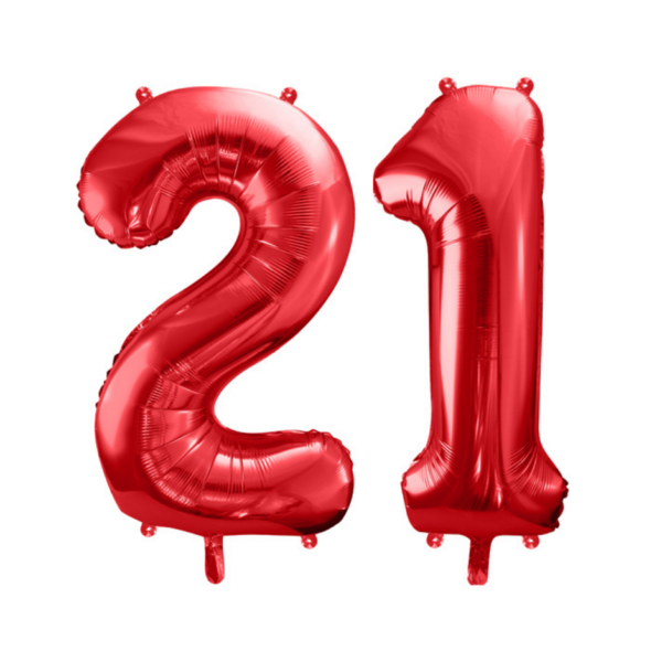 Piros 21 szülinapi héliumos fólia szám