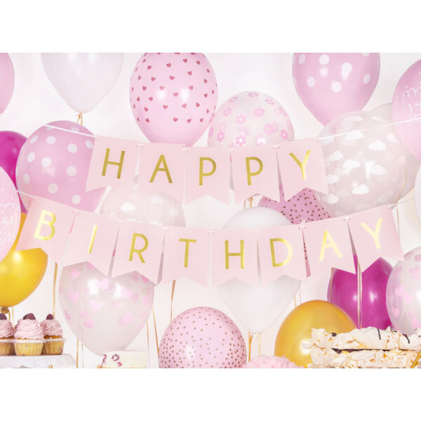Rózsaszín-arany happy birthday felirat