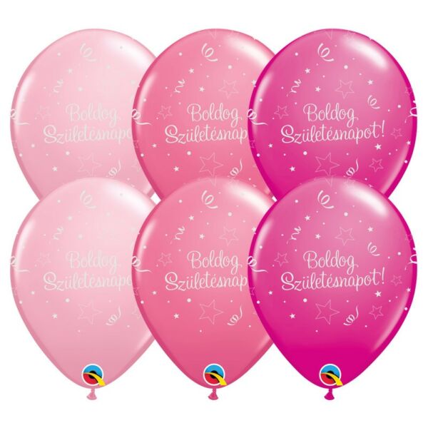Rózsaszín árnyalatos szerpentines boldog születésnapot lufi 6 db