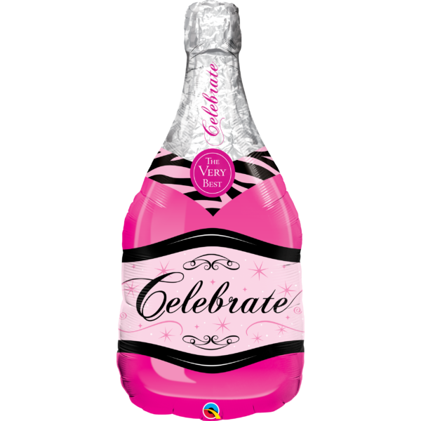 Rózsaszín pezsgős üveg héliumos lufi