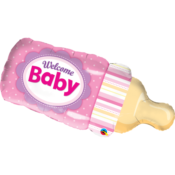 Rózsaszín welcome baby cumisüveg héliumos lufi