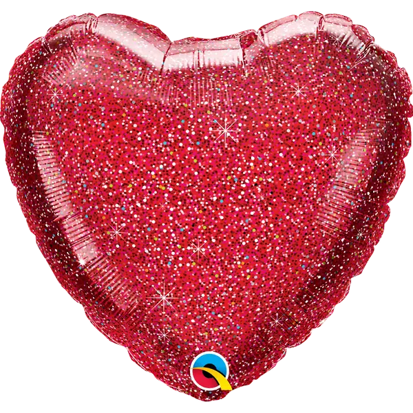 Színes konfettis piros szív héliumos lufi