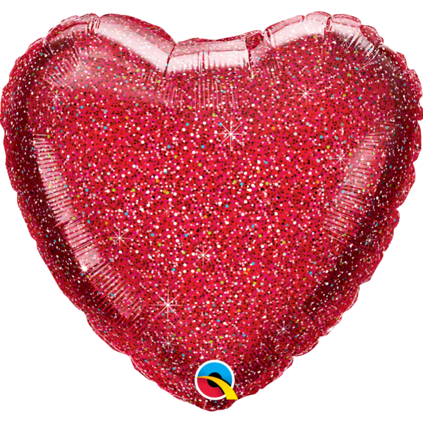 Színes konfettis piros szív héliumos lufi