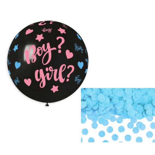 Szivecskés boy or girl héliumos lufi kék konfettivel