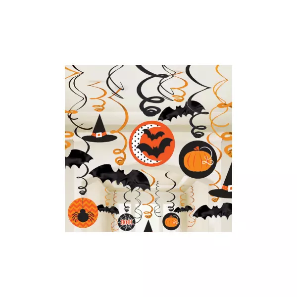 Halloween motívumos spirál függő dekoráció 30 db-os
